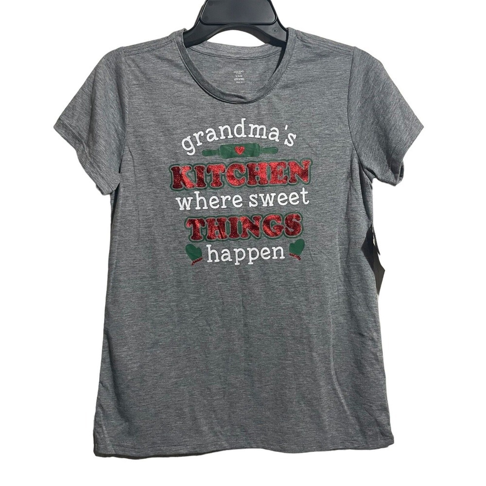 Holiday Time Shirt Women's Small 4-6 Grandma's‎ Kitchen Graphic T-Shirt Gray NWT